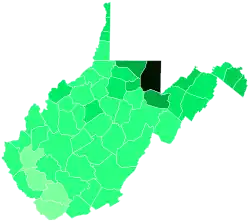 Support for Moran by county:   >10%   4–5%   3–4%   2–3%   1–2%   <1%