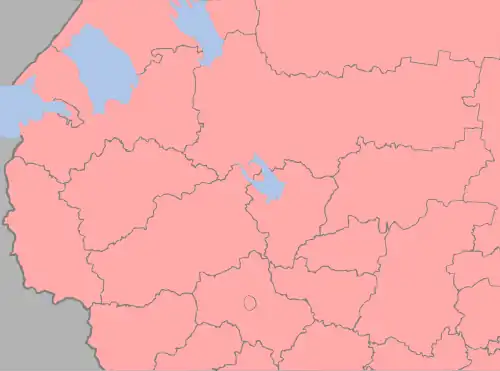 Map of Russia with the teams of the 2016–17 Russian Professional Football League (West)