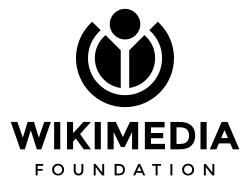 Wikimedia Foundation logo, a black circle, two black triangles and a black thick curve, signifying a character opening the book