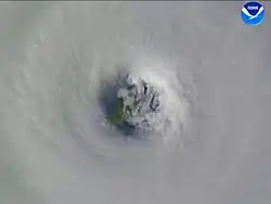 Satellite image with Cozumel visible within the eye of Wilma