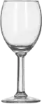 White wine glasses generally are taller and thinner than red wine glasses.
