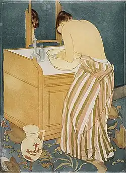 Woman Bathing (La Toilette) by Mary Cassatt, 1890–91, Drypoint and aquatint print, Metropolitan Museum of Art.[102]