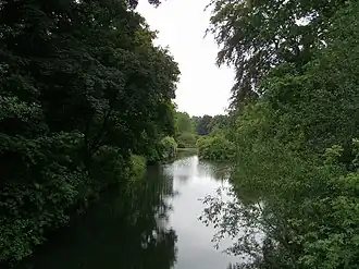 The southern pool at the Wodehouse, from which the Wom Brook flows into the village of Wombourne.