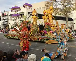 Image 37Wonderful Indonesia floral float, depicting wayang golek wooden puppet in Pasadena Rose Parade 2013. (from Tourism in Indonesia)