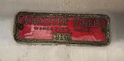 Tag of the Worcester Lunch Car Company showing serial number 819