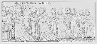 His wife, Margaret Yeo Rolle, and their eight daughters kneeling behind her