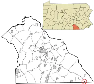 Location of York County, Pennsylvania in Pennsylvania (top) and of Delta in York County (bottom)