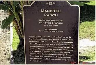 National Register of Historic Places Marker in Manistee Ranch.