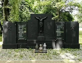 View of the monument to the victims of the disaster at the former cemetery in Mikulczyce