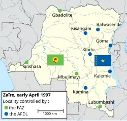 Map of Zaire in April 1997