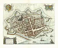 1649 map of Zaltbommel in Willem and Joan Blaeu's "Toonneel der Steden"