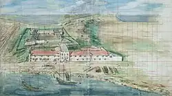 Overview of Fort Zeelandia; painting by J. Vingboons, circa 1635