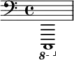 { \clef bass   \ottava #-1 c,,,1 }