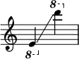 {
    \override Score.SpacingSpanner.strict-note-spacing = ##t
    \set Score.proportionalNotationDuration = #(ly:make-moment 1/8)
    \override Score.TimeSignature #'stencil = ##f
    \relative c {
        \time 2/4
        \ottava #-1 e4 \glissando
        \ottava #1 d''''
    }
}