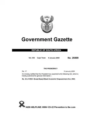 The first page of the Broad-based Black Economi Empowerment Act.