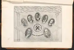 Image of 1911 Riverside Military Academy Yearbook showing Pearce as secretary of the board of directors.